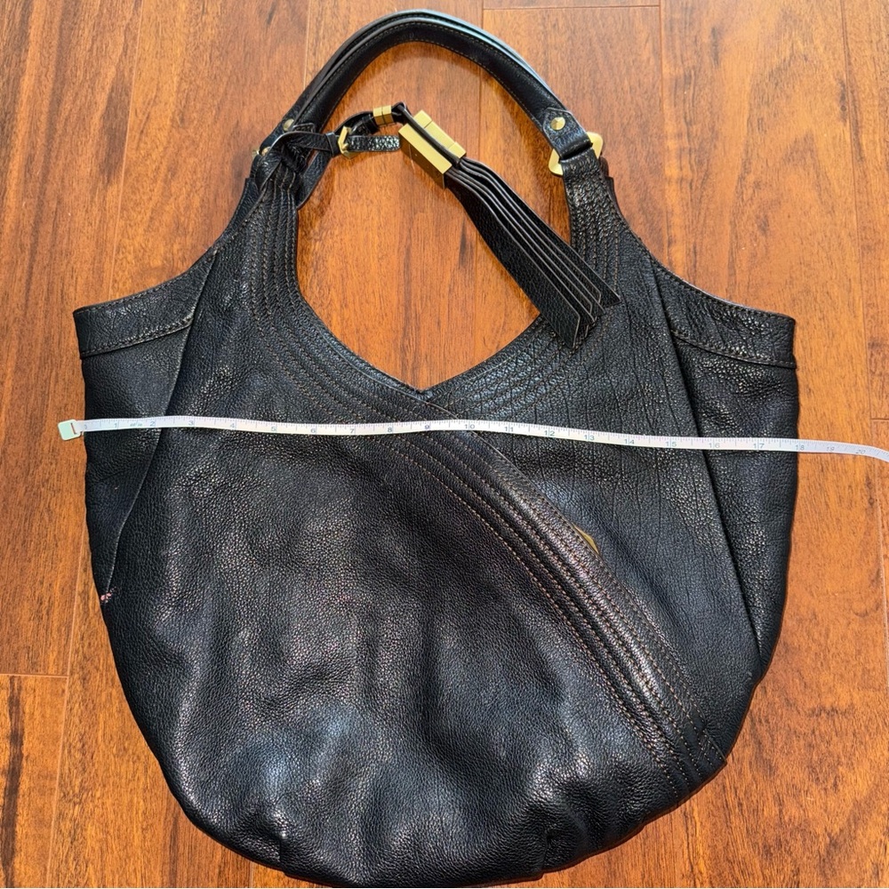 orYANY New York Black Leather Hobo Shoulder Bag Brass Hardware Slouchy Purse - Picture 7 of 8